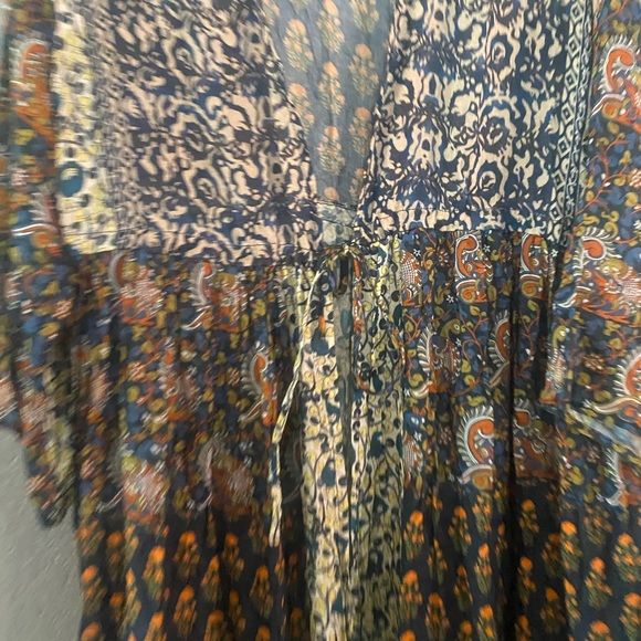 FREE PEOPLE LONG GEO PRINT KIMONO OS MULTICOLOR PATCHWORK BOHO NWOT - Picture 5 of 8